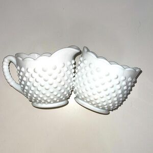 Vintage White Hobnail Set of two cream and sugar